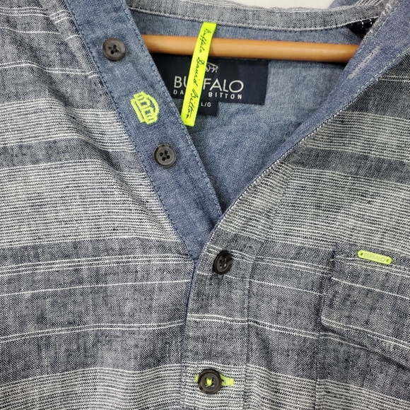 Buffalo David Bitton Linen Roll Tab Sleeve Hooded Quarter Button LS Shirt SZ L - Picture 7 of 13